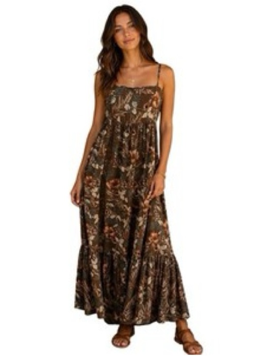 NATURAL LIFE Dresses & Skirts - NATURAL LIFE Brown Floral Maxi Dress with Spaghetti Straps Size M